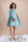 Zivame Luxe Satin 4 Pc Sleep Set - Mist Green — thumbnail 1